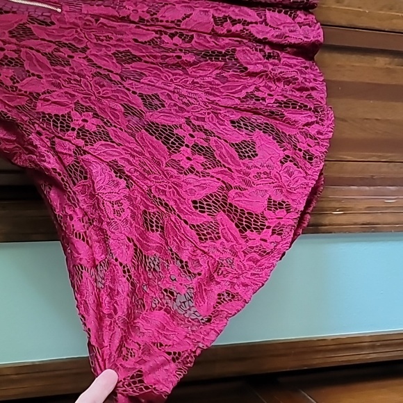 Ryan Michelle lace dress Lg burgandy lined sleeveless fit n flare coquette - Picture 4 of 7